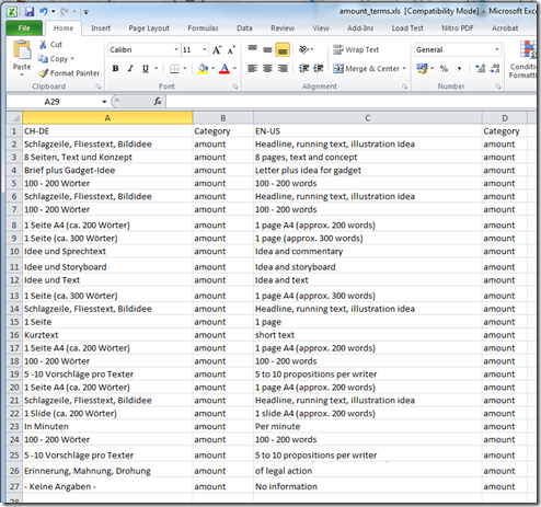 Excel with Terminology