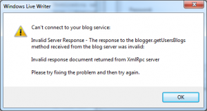 blogger.getUsersBlogs method received from the blog server was invalid